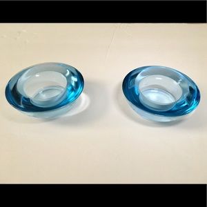 Blue glass tea light votive set
